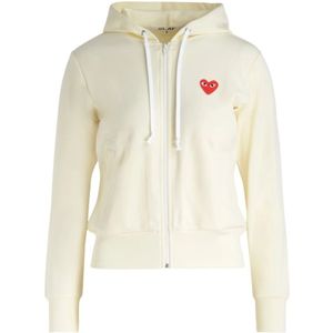 Comme des Garçons Play, Sweatshirts & Hoodies, Dames, Beige, S, Polyester, Hoodie met rode hart ritssluiting