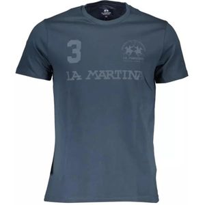 La Martina, Tops, Heren, Blauw, M, Katoen, Stijlvol Logo Print Katoenen T-shirt