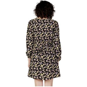 Jacqueline de Yong, Kleedjes, Dames, Zwart, XL, Bloemen V-hals Lange Mouw Jurk