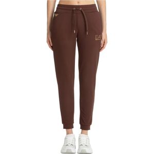 Emporio Armani Ea7, Broeken, Dames, Bruin, S, Polyester, Elastische taille joggers met logo