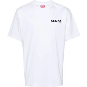 Kenzo, Tops, Heren, Wit, M, Katoen, Bloemmotief T-shirts en Polos