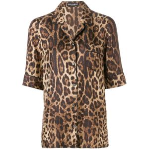 Dolce & Gabbana, Blouses & Shirts, Dames, Veelkleurig, M, Luipaardprint Zijden Shirt