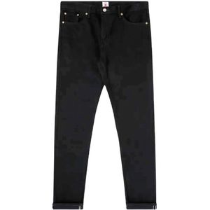 Edwin, Slim Tapered Kaihara Selvage Zwarte Jeans Zwart, Heren, Maat:W30 L32