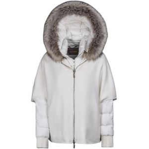 Moorer, Jassen, Dames, Wit, M, Nylon, Veelzijdige Hoodie met Afneembare Donsjas