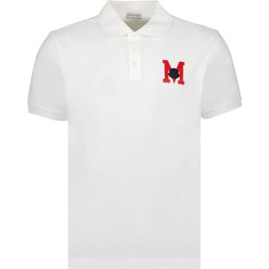 Moncler, Tops, Heren, Wit, L, Katoen, Klassieke Logo Polo Shirt