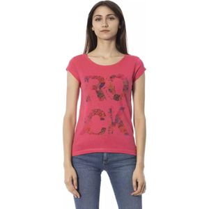 Trussardi, Tops, Dames, Roze, L, Katoen, Roze Katoenen T-shirt met Korte Mouwen en Voorkant Print