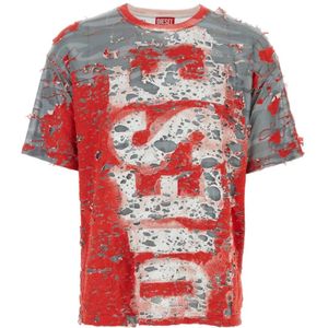 Diesel, Multicolor Katoenmix T-Boxt-Peel T-Shirt Rood, Heren, Maat:M