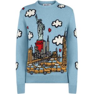 Saint Barth, Truien, Dames, Blauw, L, New York Ansichtkaart Trui Blauw