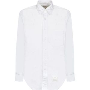 Thom Browne, Overhemden, Heren, Wit, L, Katoen, Witte Oxford Shirt Gestreepte Grosgrain