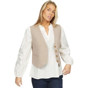 2-Biz, Jassen, Dames, Beige, M, Polyester, Klassieke V-hals Gilet in Sand