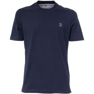 Brunello Cucinelli, Korte Mouw Crew Neck T-shirt Blauw, Heren, Maat:S