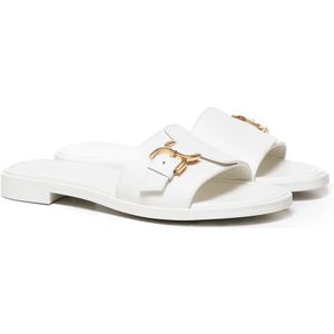 Chloé, Schoenen, Dames, Wit, 37 EU, Leer, Witte Leren Gesp Sandalen Micro Hak