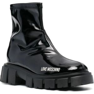 Love Moschino, Schoenen, Dames, Zwart, 36 EU, Polyester, Casual Zwarte Enkellaarzen voor Vrouwen