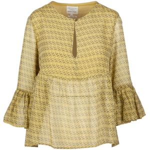 Alessia Santi, Mussola Blouse met Knoopdetail Geel, Dames, Maat:S