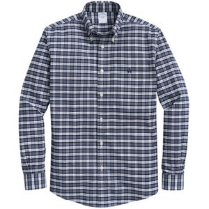 Brooks Brothers, Overhemden, Heren, Blauw, S, Katoen, Donkerblauw Regular Fit Non-Iron Stretch Katoenen Overhemd met Button-Down Kraag