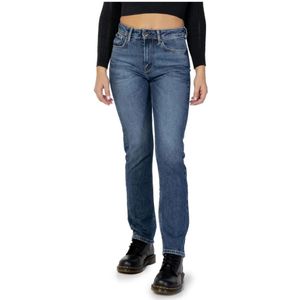Pepe Jeans, Jeans, Dames, Blauw, W24 L30, Katoen, Blauwe effen dames jeans met versleten effect