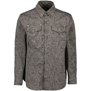 Versace, Overhemden, Heren, Grijs, L, Katoen, Barocco Shirt Herfst-Winter 2024 Mannen Collectie