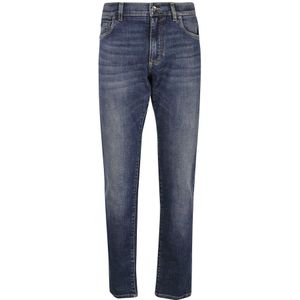 Dolce & Gabbana, Jeans, Heren, Blauw, S, Denim, Slim-Fit Gewassen Denim Jeans met Contraststiksels