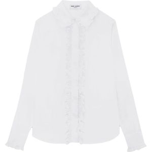 Saint Laurent, Blouses & Shirts, Dames, Wit, L, Katoen, Witte Overhemd met Ruches