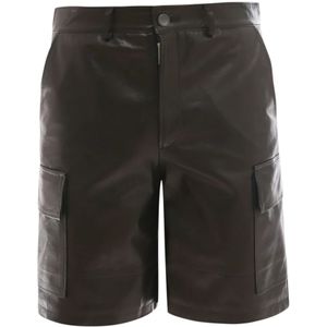 Dfour, Korte broeken, Heren, Zwart, S, Zwarte Leren Bermuda Shorts Ss 22