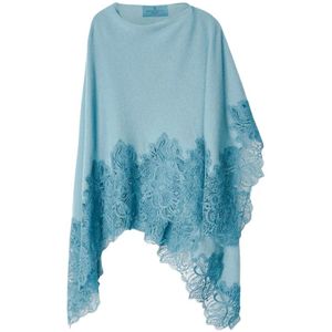 Ermanno Scervino, Blauwe Cashmere Kant Cape Sjaal Blauw, Dames, Maat:ONE Size