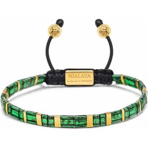 Nialaya, Accessoires, Heren, Geel, XL, Nylon, Men's Bracelet with Marbled Green and Gold Miyuki Tila Beads