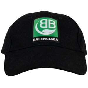 Balenciaga, Accessoires, Heren, Zwart, ONE Size, Katoen, Zwarte katoenen pet met groen logo embleem