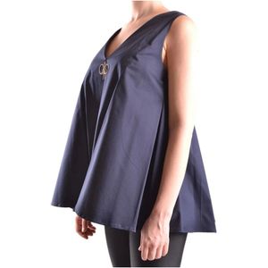 Elisabetta Franchi, Tops, Dames, Blauw, S, Katoen, Mouwloze oversized top met V-hals