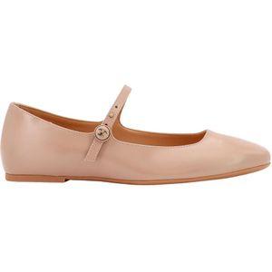 Tod's, Schoenen, Dames, Beige, 36 EU, Leren Ballerina met Monogram Detail