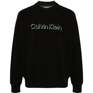 Calvin Klein, Sweatshirts & Hoodies, Heren, Zwart, L, Katoen, Zwarte Katoenen Crewneck Sweater