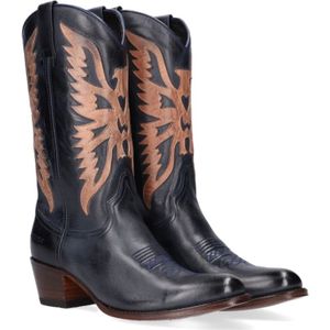 Sendra, Schoenen, Dames, Blauw, 36 EU, Leer, Dames Cowboy Laarzen met Vlam Patroon