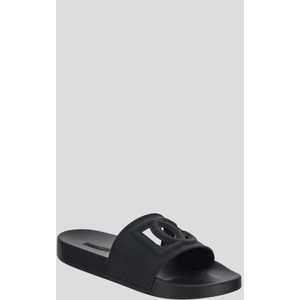 Dolce & Gabbana, Schoenen, Heren, Zwart, 44 EU, Zwarte Rubberen Strandslippers met 3D DG Logo