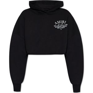 Amiri, Sweatshirts & Hoodies, Dames, Zwart, L, Katoen, Cropped hoodie met logo