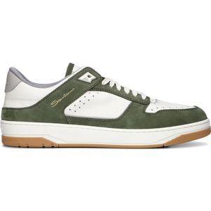 Santoni, Schoenen, Heren, Veelkleurig, 45 EU, Leer, Witte Groene Leren Sneakers Stijlvol Model