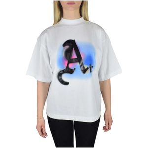 Palm Angels, Tops, Dames, Wit, M, Katoen, Air Oversized T-Shirt met Kleurrijke Print