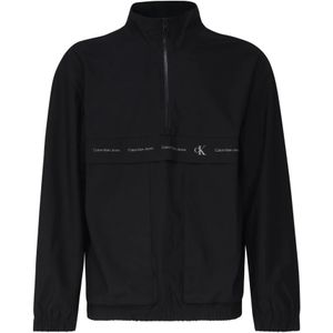 Calvin Klein, Zwarte Sweater Hoodless Rits Logo Zwart, Heren, Maat:S