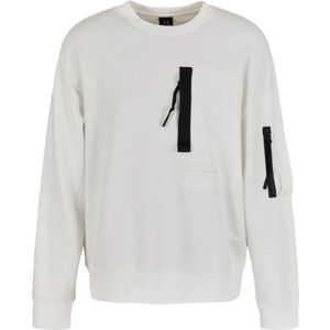 Armani Exchange, Sweatshirts & Hoodies, Heren, Wit, S, Katoen, Witte Sweatshirt Franse Terry Crew Neck