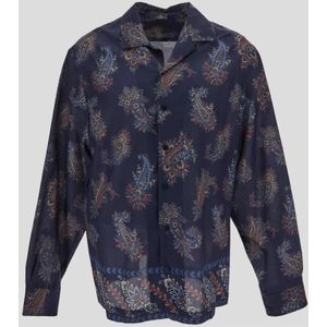 Etro, Overhemden, Heren, Blauw, M, Bedrukt Overhemd met Etro Print