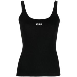 Off White, Tops, Dames, Zwart, XS, Katoen, Zwarte mouwloze shirt met Off-stempelprint