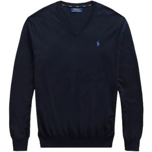 Polo Ralph Lauren, Truien, Heren, Blauw, L, Katoen, Slim Fit V-Hals Polo Trui