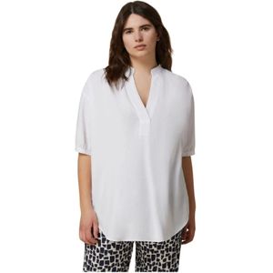 Marina Rinaldi, Seersucker Flared Blouse Wit, Dames, Maat:3XL