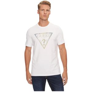 Guess, Tops, Heren, Wit, L, Katoen, Logo Katoen Stretch T-shirt