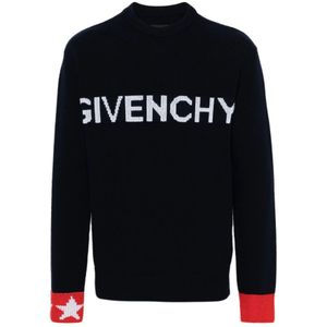 Givenchy, Truien, Heren, Blauw, M, Wol, Navy Blauwe Sweaters met Sterrenpatroon