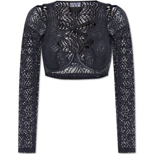 Versace Jeans Couture, Crop top met lange mouwen Zwart, Dames, Maat:XS