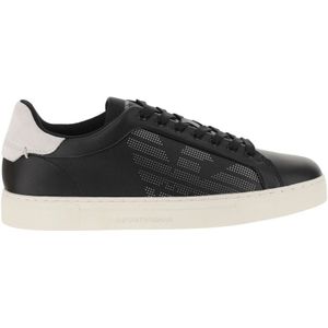 Emporio Armani, Schoenen, Heren, Zwart, 41 EU, Leer, Italiaanse leren sneakers met adelaarmotief