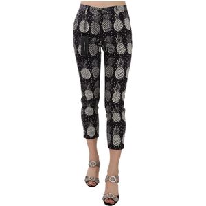 Dolce & Gabbana, Broeken, Dames, Zwart, XS, Katoen, Zwarte Ananasprint Skinny Capri Broek