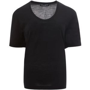 Dolce & Gabbana, Tops, Dames, Zwart, M, Wol, Zwart Wol Regular Fit T-shirt