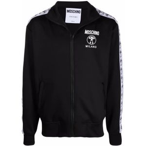 Moschino, Stijlvolle Zwarte Logo Zip-Through Sweatshirt Zwart, Heren, Maat:S