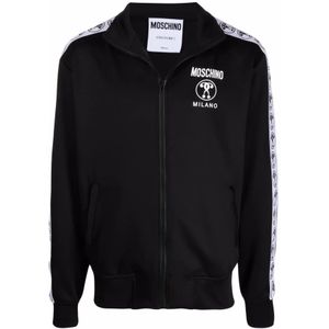 Moschino, Sweatshirts & Hoodies, Heren, Zwart, M, Stijlvolle Zwarte Logo Zip-Through Sweatshirt