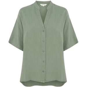 Part Two, Groene Linnen Blouse Korte Mouw V-Hals Groen, Dames, Maat:S